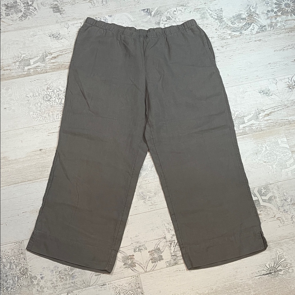 J. Jill Charcoal Grey 100% Linen Wide Leg Pants Size Medium